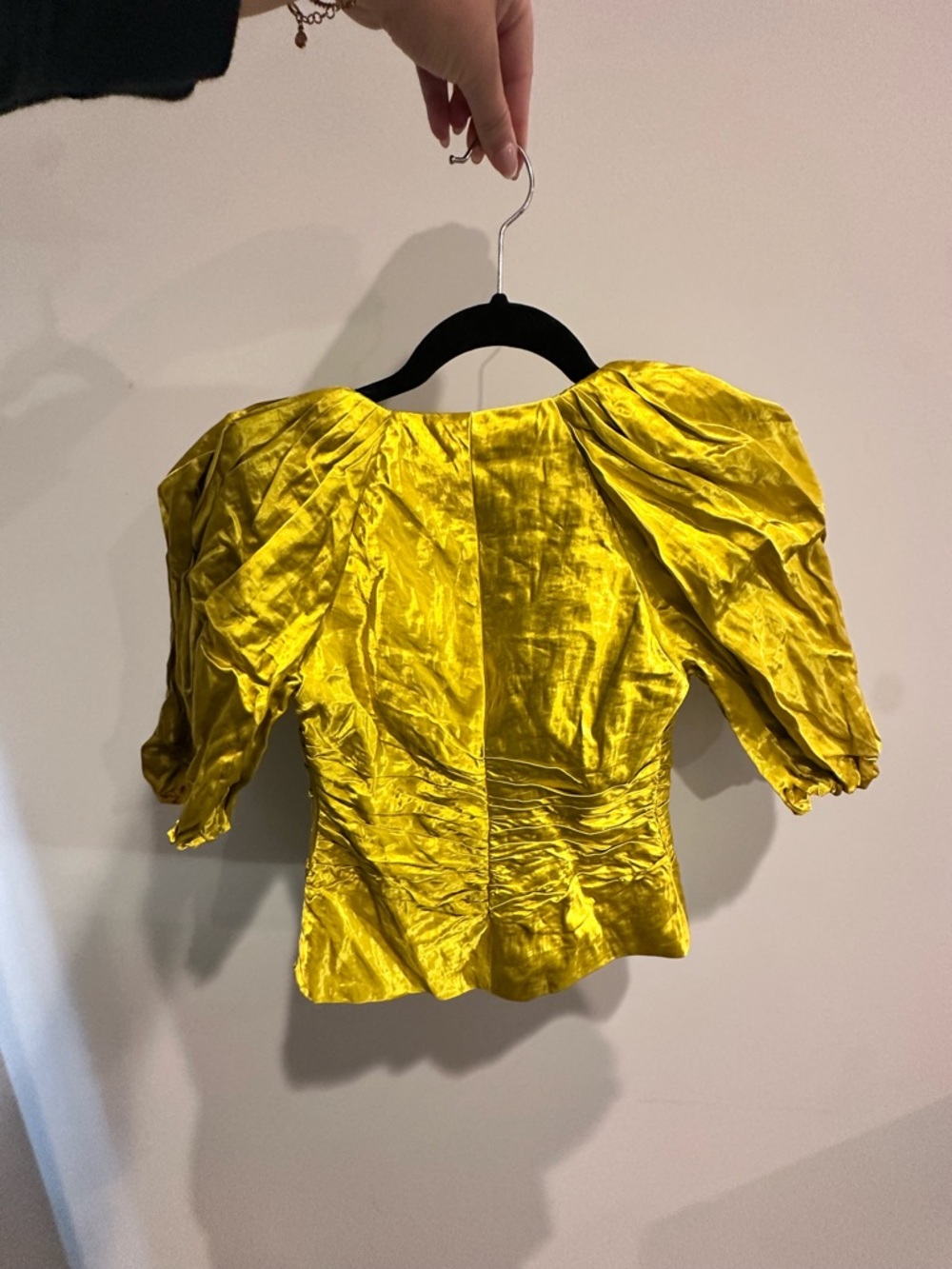 Ulla Johnson Vera Top Gold Metallic Satin Puff Sleeve Blouse Size 0 - Picture 2 of 4